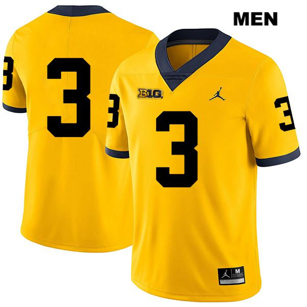 Men's NCAA Michigan Wolverines Brad Robbins #3 No Name Yellow Jordan Brand Authentic Stitched Legend Football College Jersey LK25Q34KY